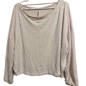 FREE PEOPLE Wom. Small Cream Wide Boat Neck Terry Split Side Pullover Sweatshirt